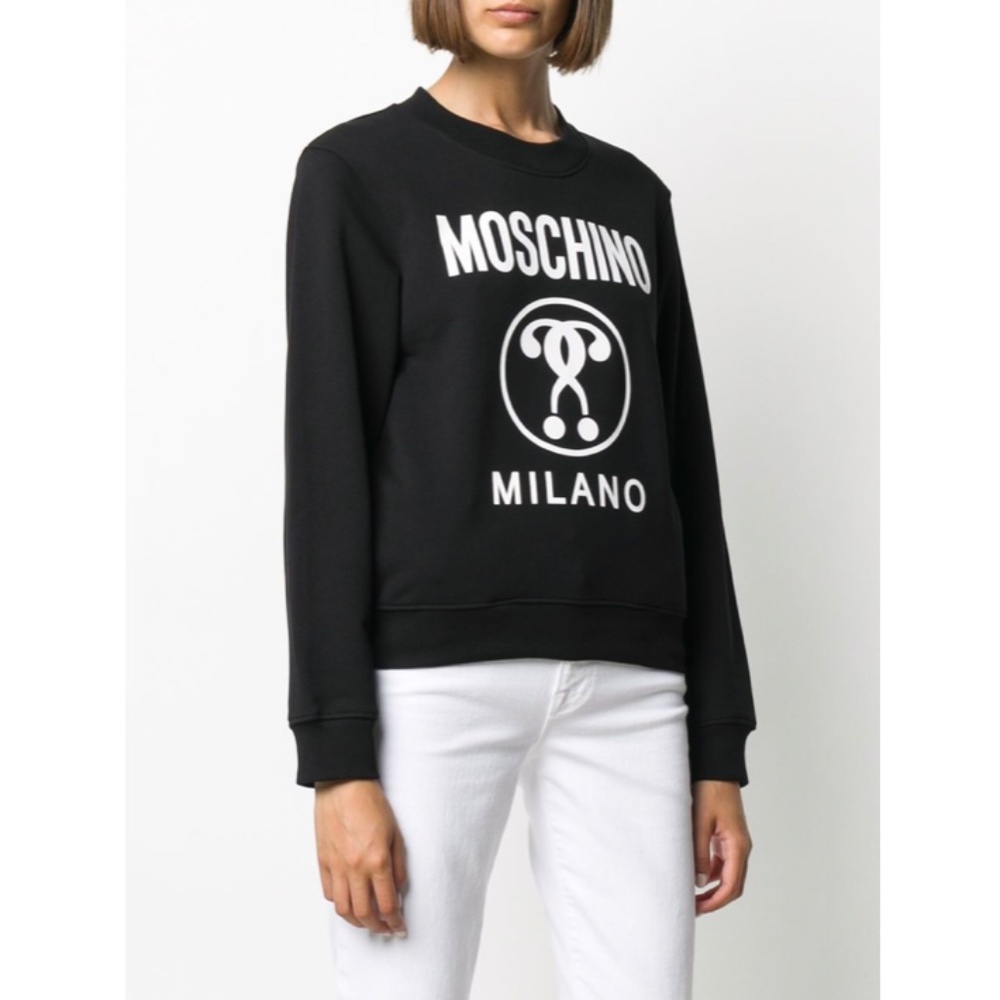 Moschino Couture Logo Double Question Mark Crewneck Sweatshirt Black US 8 NWT